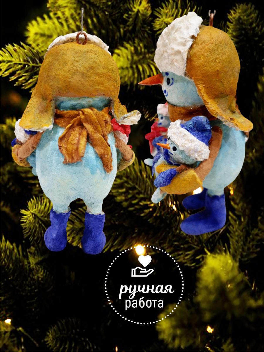 Ватная ёлочная игрушка «Снеговик с малышами», высота 13 см — фото 2