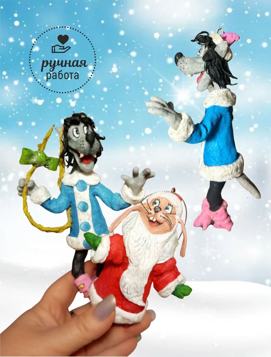 Ватная ёлочная игрушка «Волк "Снегурочка"», высота 14 см — фото 2